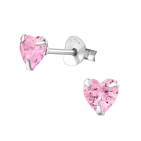 Cercei din Argint cu Cristale - Cercei din Argint 925 cu Inimi de Cristal Roz