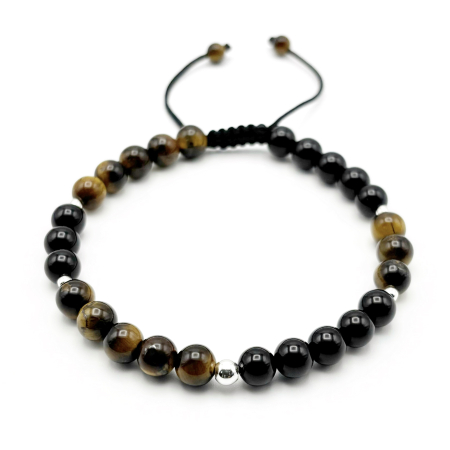 BRĂȚĂRI - Bratara cu bile din Argint 925 si pietre naturale Onix si Ochi de Tigru