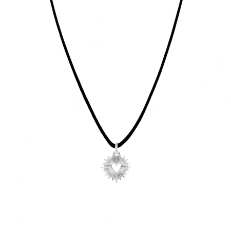 Coliere cu șnur reglabil - Colier cu snur si pandantiv Inima cu Raze din Argint 925