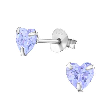 Cercei din Argint cu Cristale - Cercei din Argint 925 cu Inimi de Cristal Lavanda
