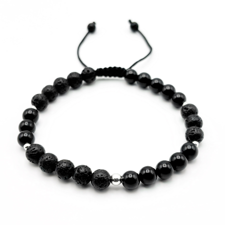 BRĂȚĂRI - Bratara cu bile din Argint 925 si pietre naturale Onix si Lava