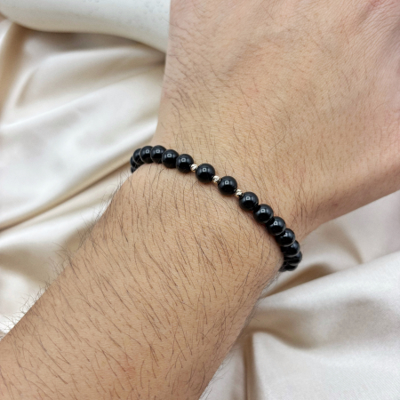 Bratara cu 3 bile din AUR 14K si pietre naturale Onix [1]