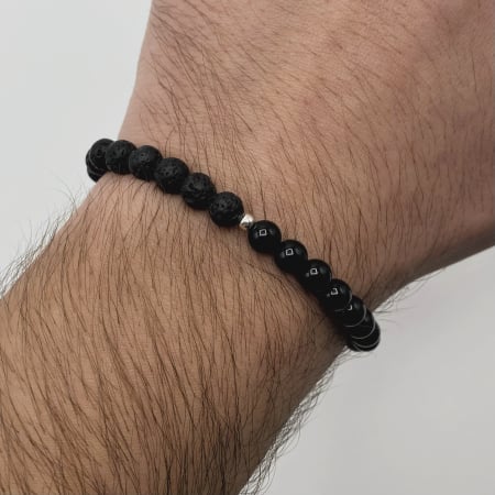 Bratara cu bila din Argint 925, pietre Lava si Onix [1]
