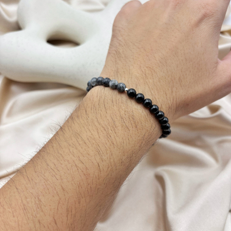 Bratara cu bila din Argint 925 si pietre naturale Onix si Labradorit [1]