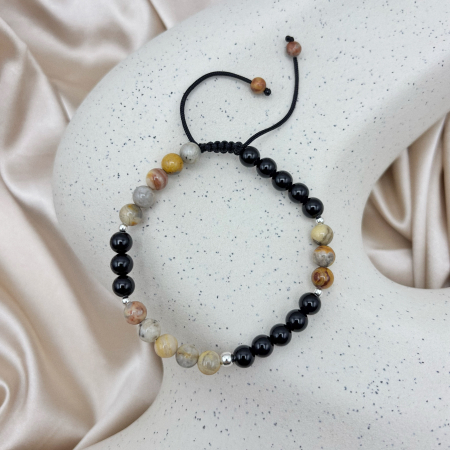 Bratara cu bile din Argint 925 si pietre naturale Onix si Agat [1]