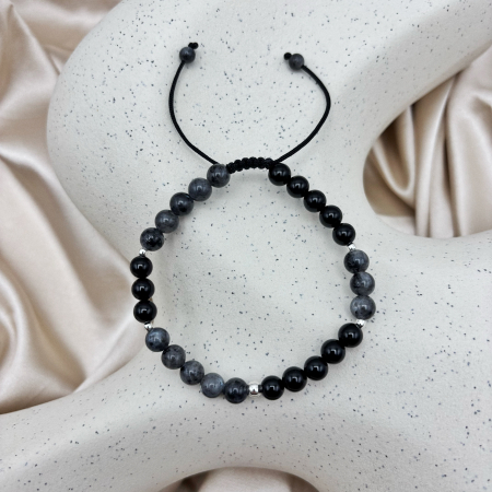 Bratara cu bile din Argint 925 si pietre naturale Onix si Labradorit [2]