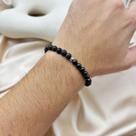 Bratara cu bile din Argint 925 si pietre naturale Onix si Lava [1]