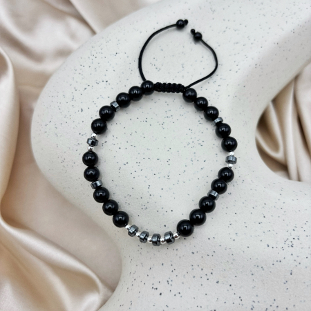 Bratara cu bile din Argint 925 si pietre Onix si Hematit [1]