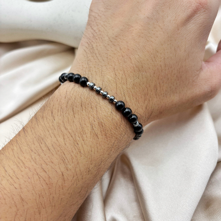 Bratara cu bile din Argint 925 si pietre Onix si Hematit [2]