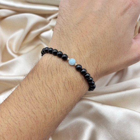 Bratara cu bile din AUR 14K si pietre naturale Onix si Acvamarin [1]