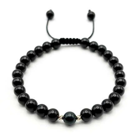 BRĂȚĂRI - Bratara cu bile din AUR 14K si pietre naturale Onix si Agat Indian