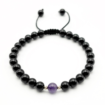 BRĂȚĂRI - Bratara cu bile din AUR 14K si pietre naturale Onix si Ametist