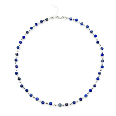 Coliere cu pietre semiprețioase - Colier cu pietre naturale Lapis Lazuli si accesorii din Argint 925