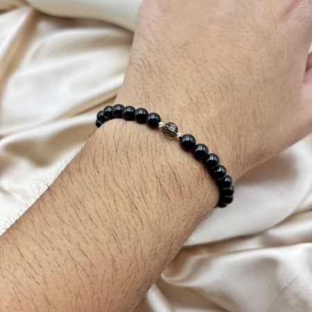 Bratara cu bile din AUR 14K si pietre naturale Onix si Cristal Preciosa Black Diamond [1]