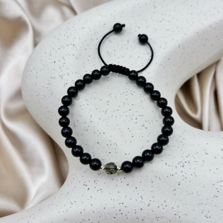 Bratara cu bile din AUR 14K si pietre naturale Onix si Cristal Preciosa Black Diamond [2]