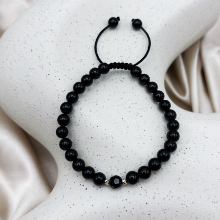 Bratara cu bile din AUR 14K si pietre naturale Onix si Cristal Preciosa Negru [2]