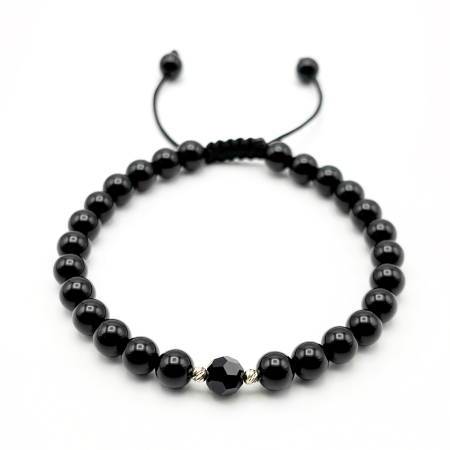 BRĂȚĂRI - Bratara cu bile din AUR 14K si pietre naturale Onix si Cristal Preciosa Negru