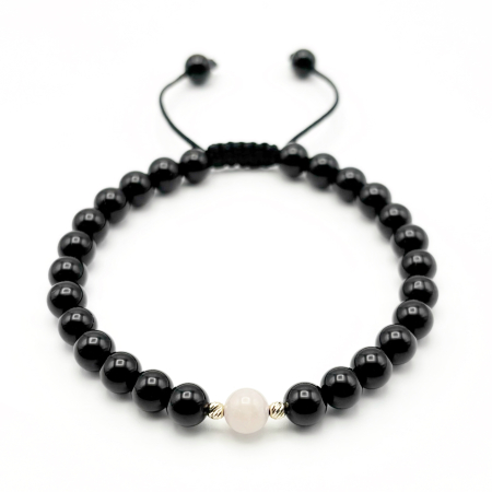 BRĂȚĂRI - Bratara cu bile din AUR 14K si pietre naturale Onix si Cuart Roz