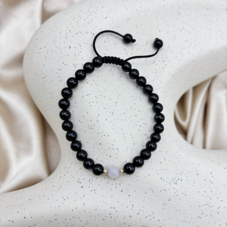 Bratara cu bile din AUR 14K si pietre naturale Onix si Cuart Roz [2]