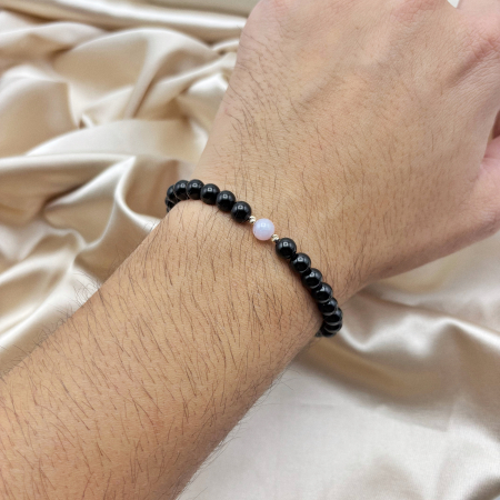 Bratara cu bile din AUR 14K si pietre naturale Onix si Cuart Roz [1]