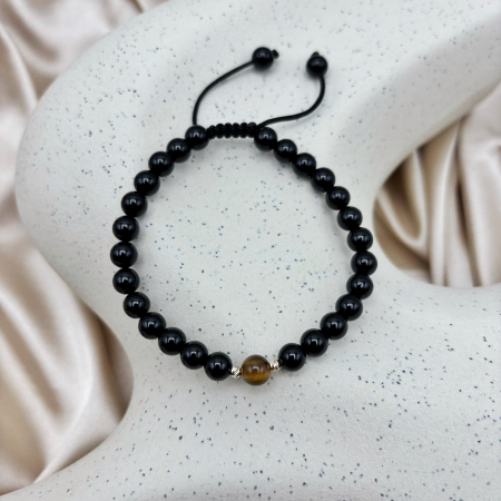 Bratara cu bile din AUR 14K si pietre naturale Onix si Ochi de Tigru [2]