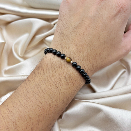 Bratara cu bile din AUR 14K si pietre naturale Onix si Ochi de Tigru [1]