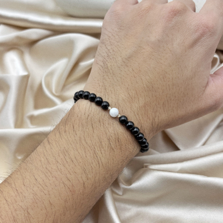 Bratara cu bile din AUR 14K si pietre naturale Onix si Piatra Lunii [1]