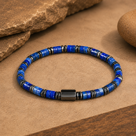Brățări elastice cu pietre semiprețioase - Bratara cu Pietre Semipretioase Naturale Lapis Lazuli si Hematit