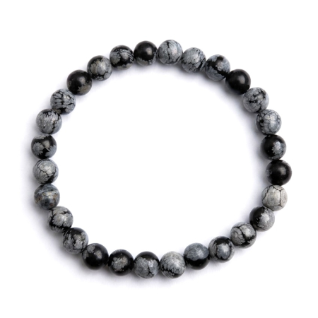 Brățări elastice cu pietre semiprețioase - Bratara cu Pietre Semipretioase Naturale Obsidian Fulg de Nea de 6mm, unisex