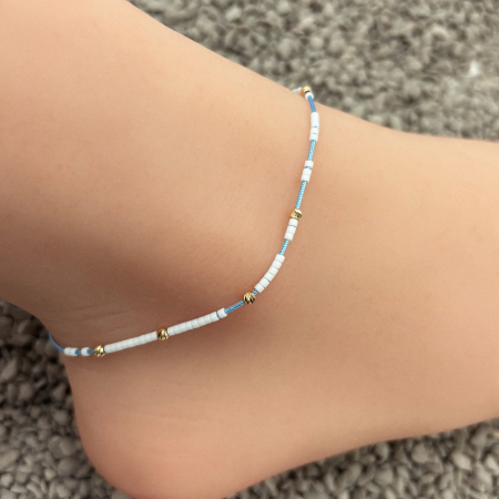 Bratara de picior cu bile din AUR 14K si Margele Miyuki Albe [1]