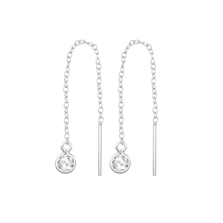 Cercei din Argint cu Cristale - Cercei Lungi din Argint 925 cu Lant si Cristale Zirconia
