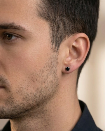 CERCEI - Cercei Pentru Barbati din Argint 925 cu Cristale Zirconia Negre