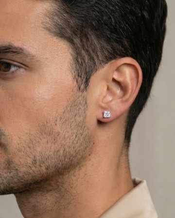 CERCEI - Cercei Pentru Barbati din Argint 925 cu Cristale Zirconia Patrate de 5mm