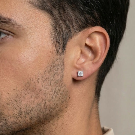 CERCEI - Cercei Pentru Barbati din Argint 925 cu Cristale Zirconia Patrate de 5mm