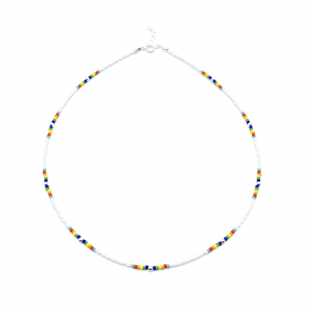 COLIERE - Colier cu bile din Argint 925 si margele Miyuki alb/multicolor