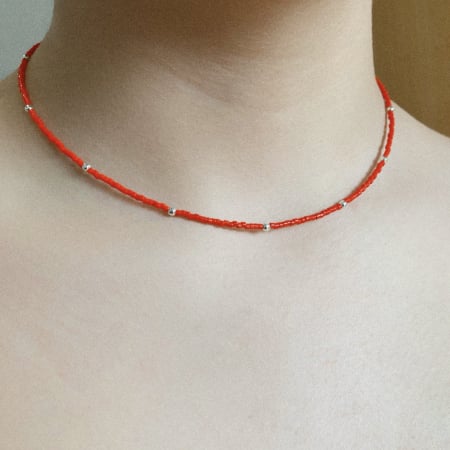 Colier cu bile din Argint 925 si margele Miyuki rosii [2]