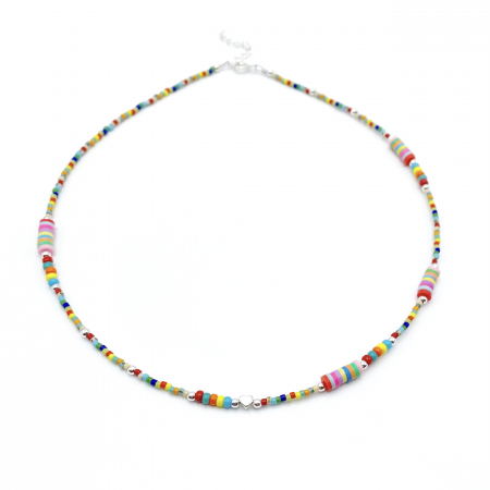 Colier multicolor cu Inimioara si bile din Argint 925