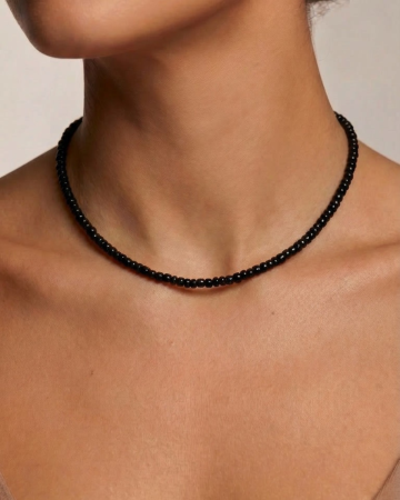 Colier cu margele negre si inchidere din Argint 925, reglabil 38-41 cm