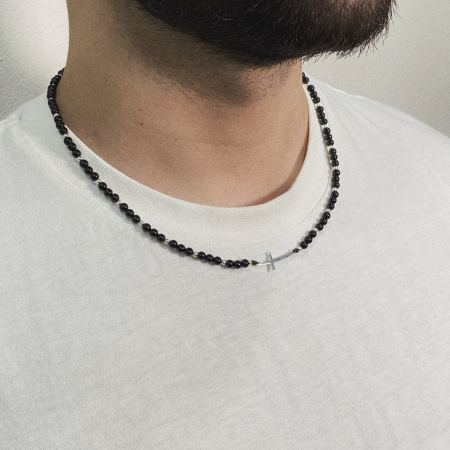 Colier cu Onix, bile si pandantiv Cruce din Argint 925 [2]
