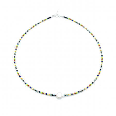 Coliere cu mărgele colorate - Colier cu Perla naturala, elemente din Argint 925 si margele Miyuki, multicolor