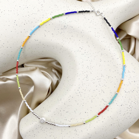 Colier cu Perla naturala, elemente din Argint 925 si margele Miyuki, multicolor [1]