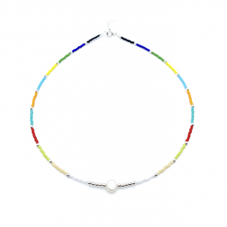 Colier cu Perla naturala, elemente din Argint 925 si margele Miyuki, multicolor