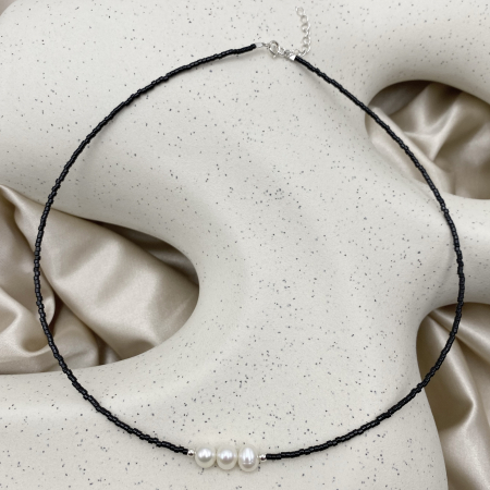 Colier cu Perle naturale si margele Miyuki negre [1]