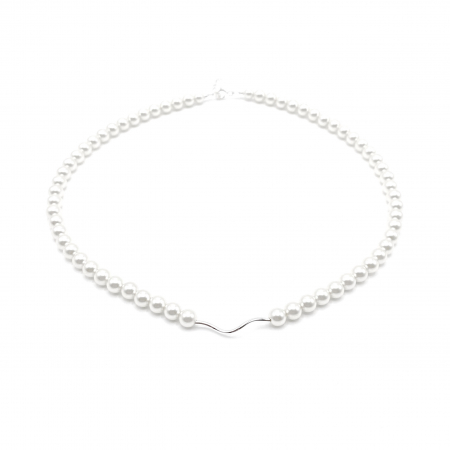 Coliere cu perle - Colier cu Perle Preciosa albe si Accesoriu ondulat din Argint 925