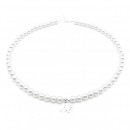 Coliere cu perle - Colier cu Perle Preciosa albe si pandantiv Fluture din Argint 925
