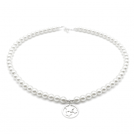 Coliere cu perle - Colier cu Perle Preciosa albe si pandantiv Stele din Argint 925