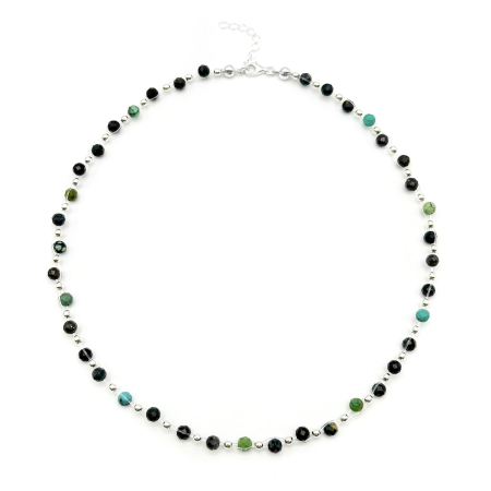 Coliere cu pietre semiprețioase - Colier cu pietre naturale Turcoaz African si accesorii din Argint 925