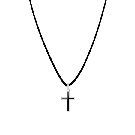 Coliere cu șnur reglabil - Colier cu snur si pandantiv Cruce din Argint 925 cu Email Negru