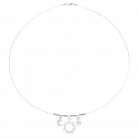 Coliere cu fir transparent - Colier fir transparent cu 3 pandantive Luna-Soare-Stea din Argint 925