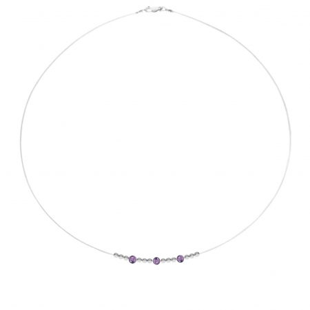 Coliere cu fir transparent - Colier fir transparent cu Ametist si Bilute din Argint 925